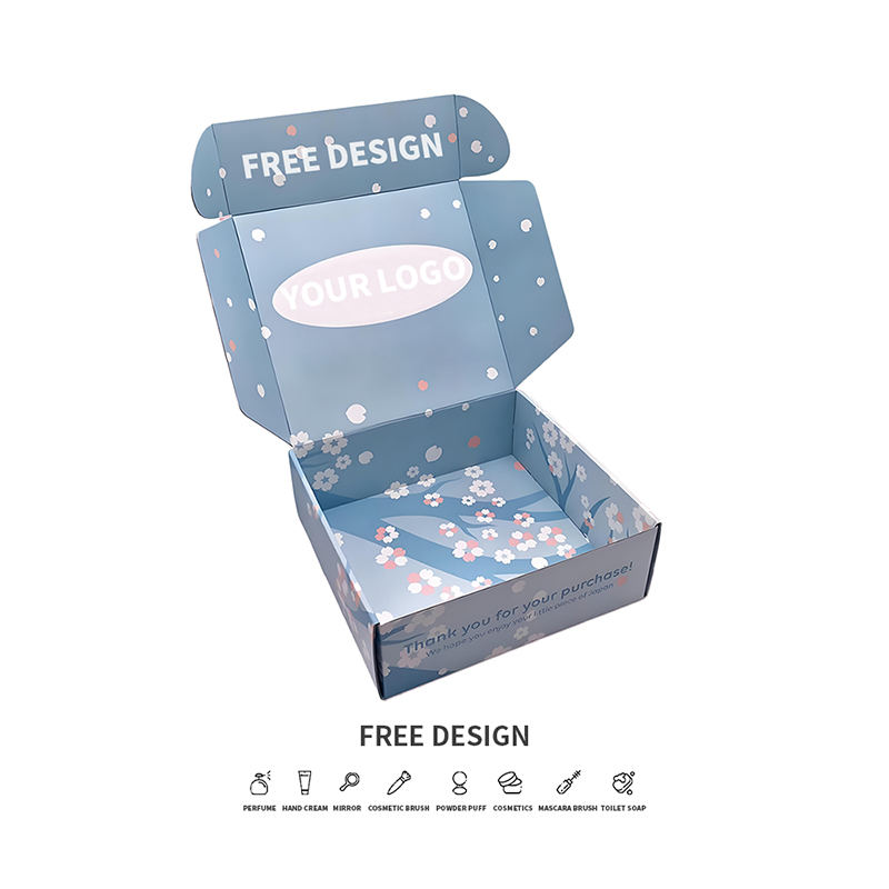 Hộp bao bì mỹ phẩm sóng cánh hoa nền xanh